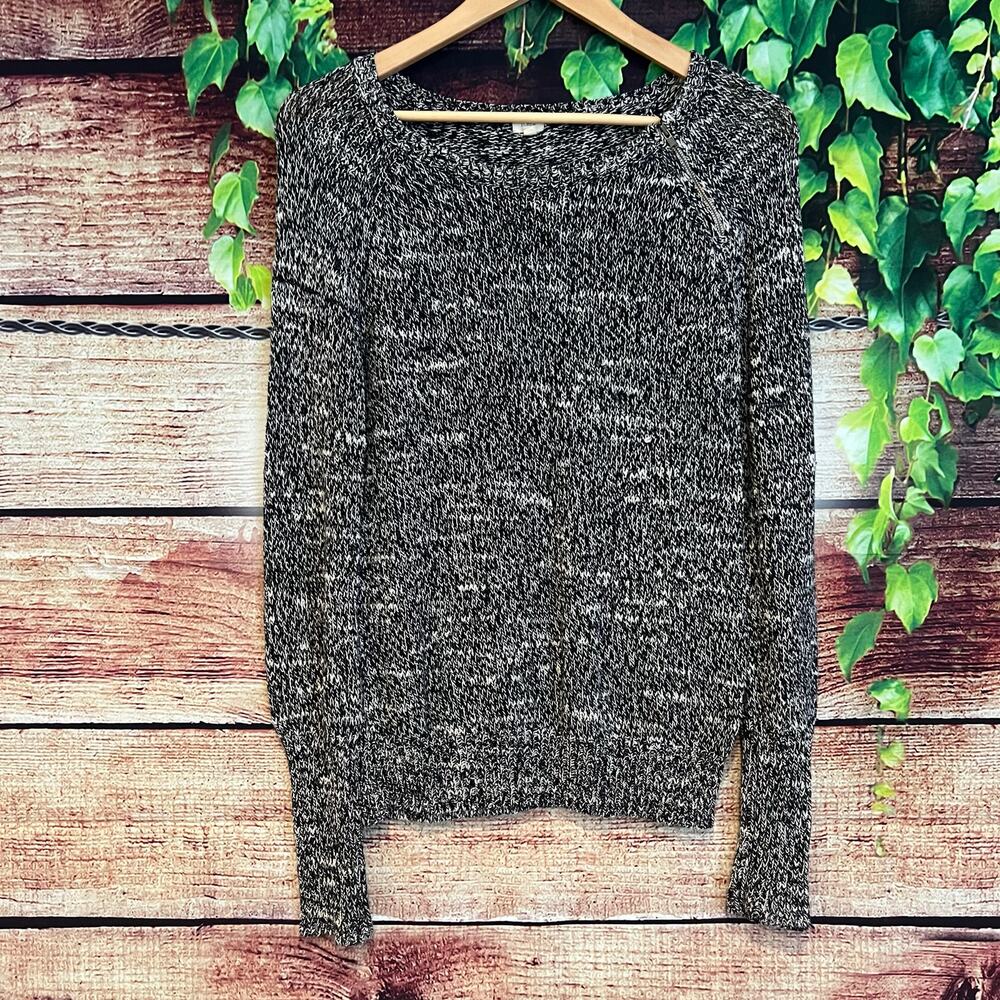 J Crew Crewneck Sweater Womens Small Knit Long Sleeve Black Gray White Cotton